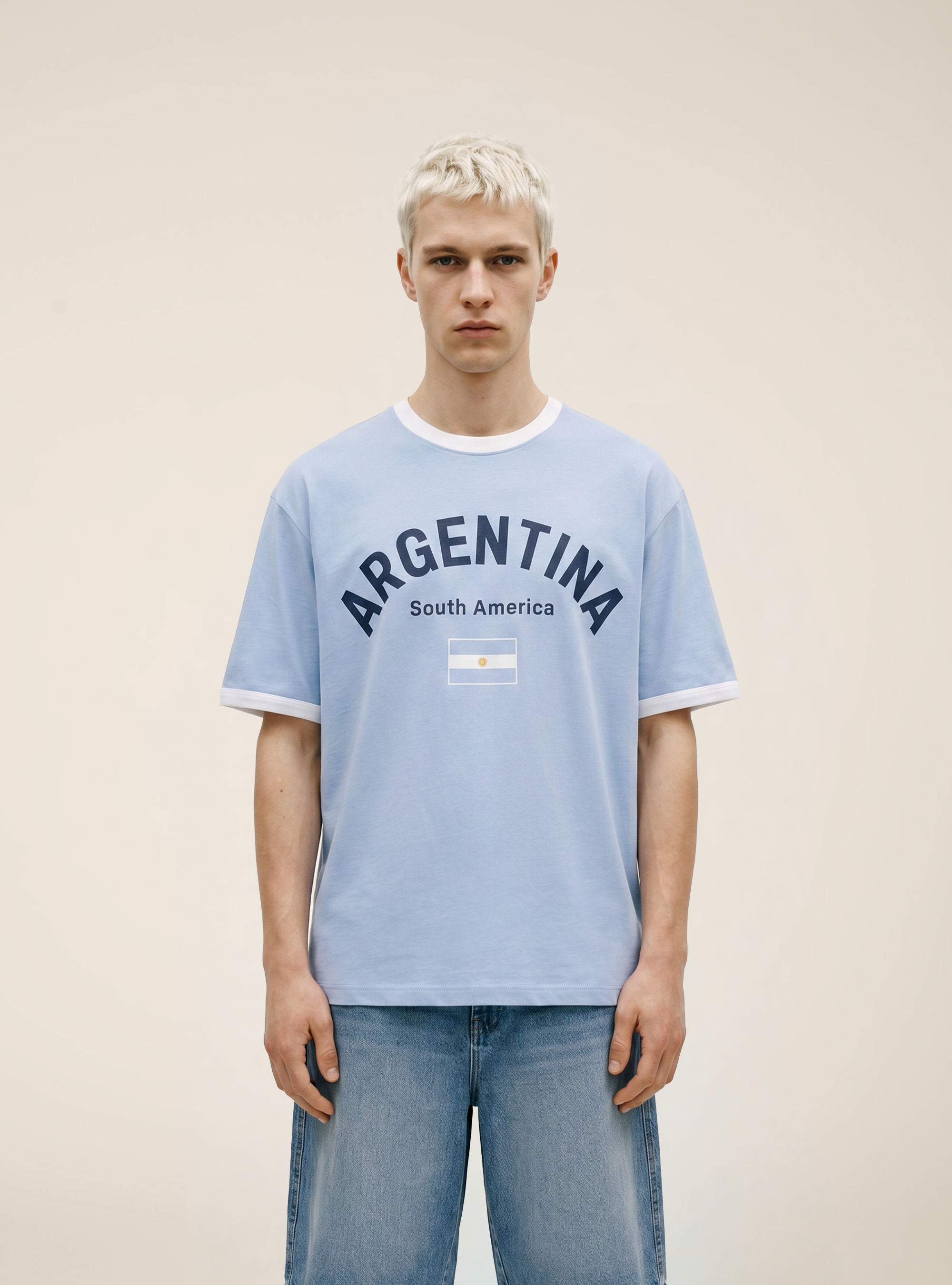 T-shirt boxy fit con stampa mondiali, AZ2 AZURE MEDIUM